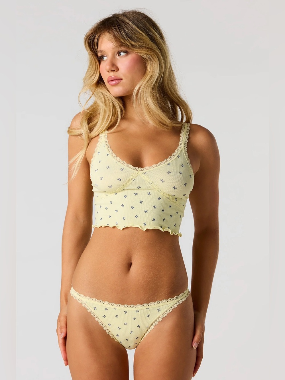 NWT Yellow Lace-Trim Ribbed Bralette & Bikini Set - Women Intimates